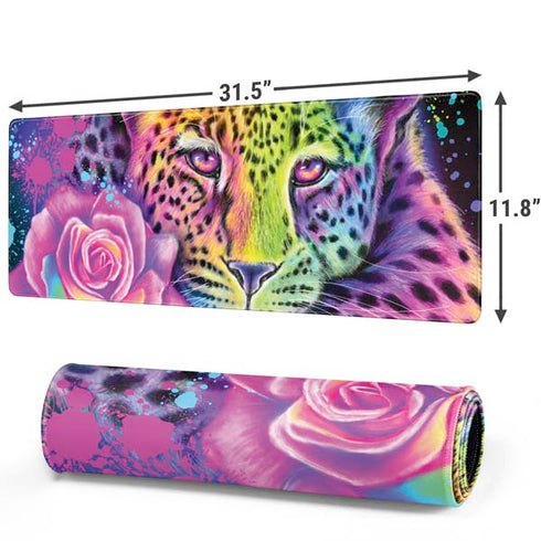 Neon Rainbow Cheetah with Rose by Sheena Pike Gaming Mouse Pad